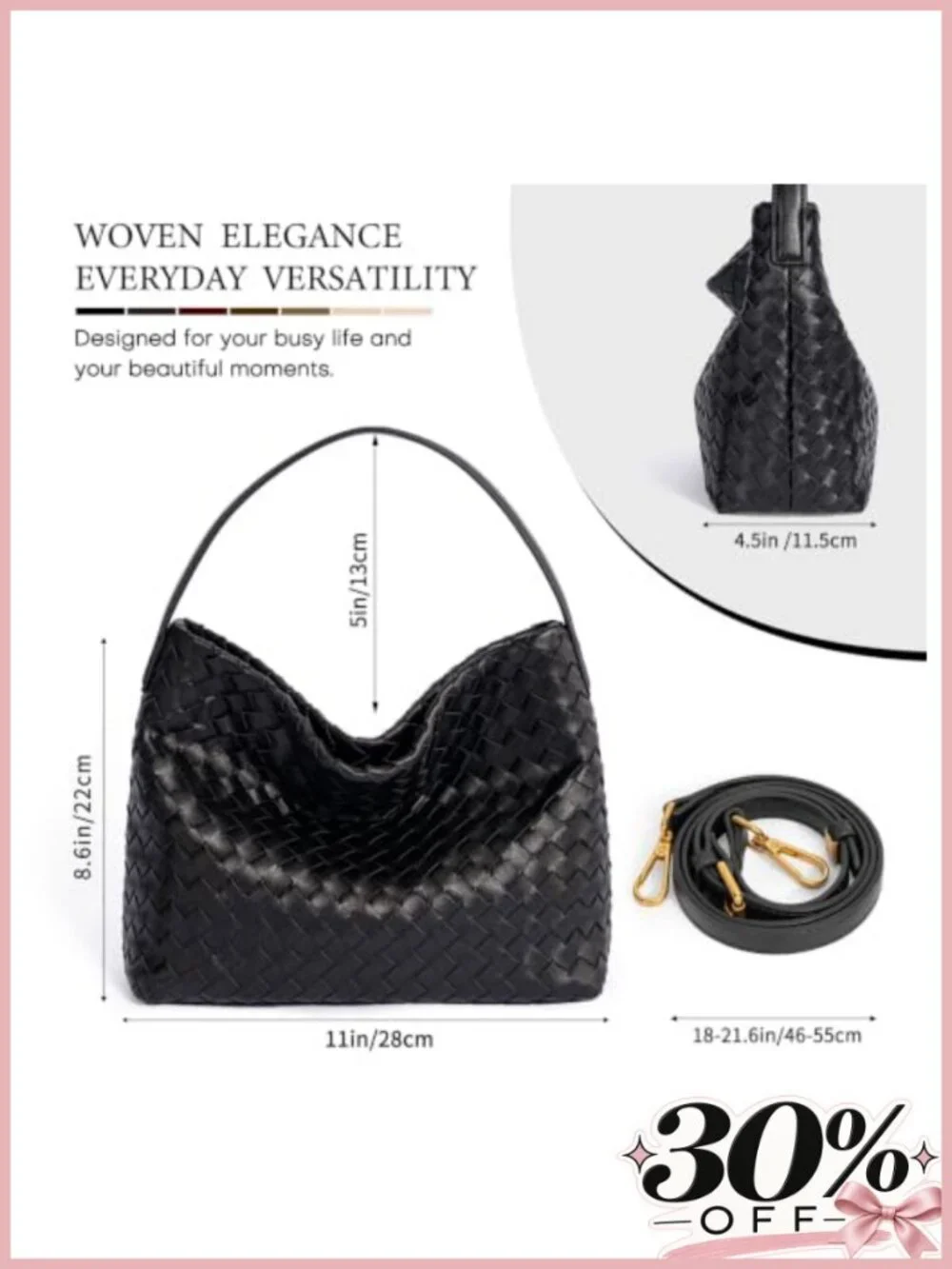 Woven Tote Bag PU Leather Top Handle Hobo Shoulder Handbag